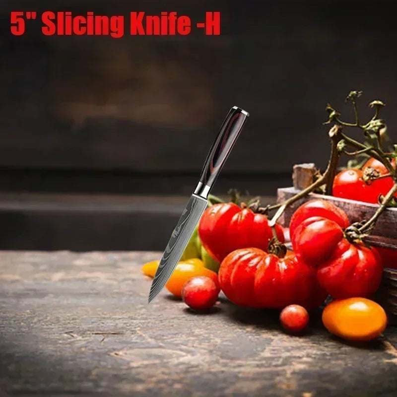 Professional Damascus Kitchen Knives Set.