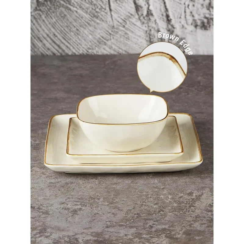 Ocean Square 12-Piece Kitchen Plates and Bowls Sets