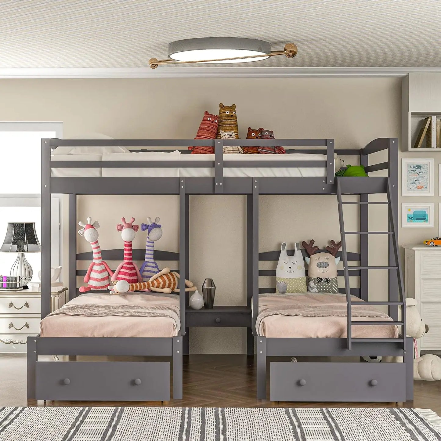 Triple Bunk Bed Frame with Drawers