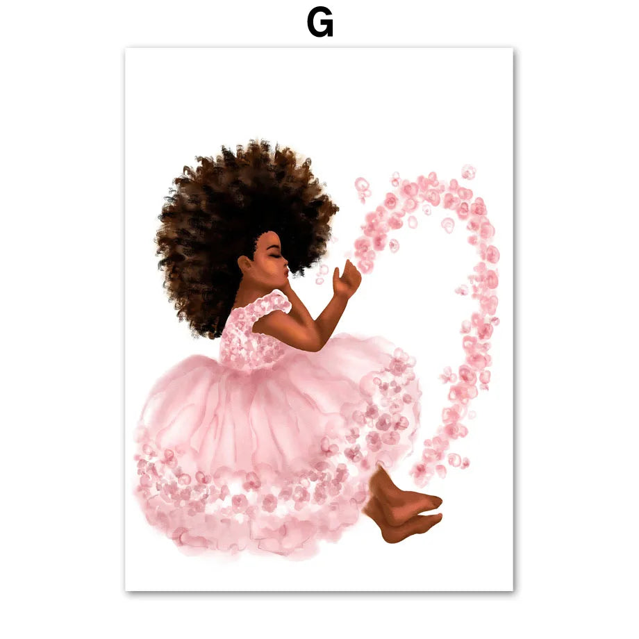 Black Cute Girl Ballet Castle Crown Wall Art Canvas Painting Nordic Posters And Prints Wall Pictures Baby Kids Room Decor