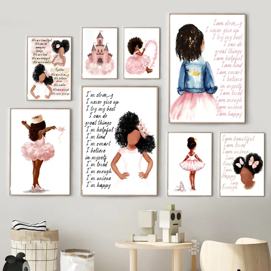Black Cute Girl Ballet Castle Crown Wall Art Canvas Painting Nordic Posters And Prints Wall Pictures Baby Kids Room Decor