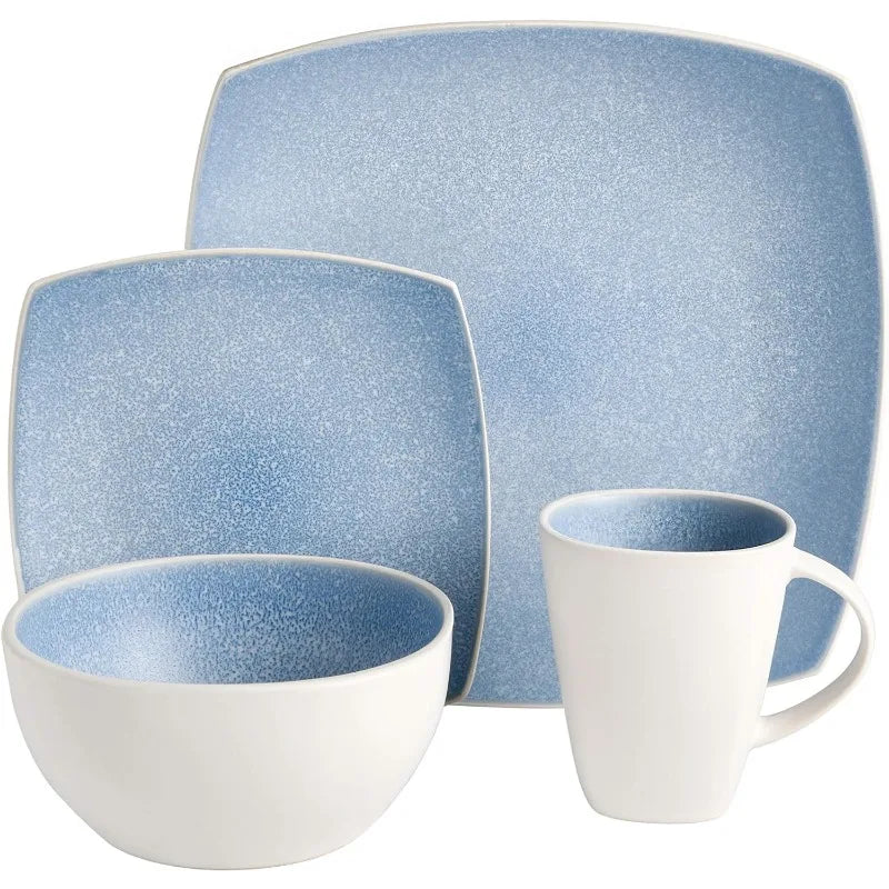 Square Reactive Glaze Stoneware Dinnerware Set, Red/White