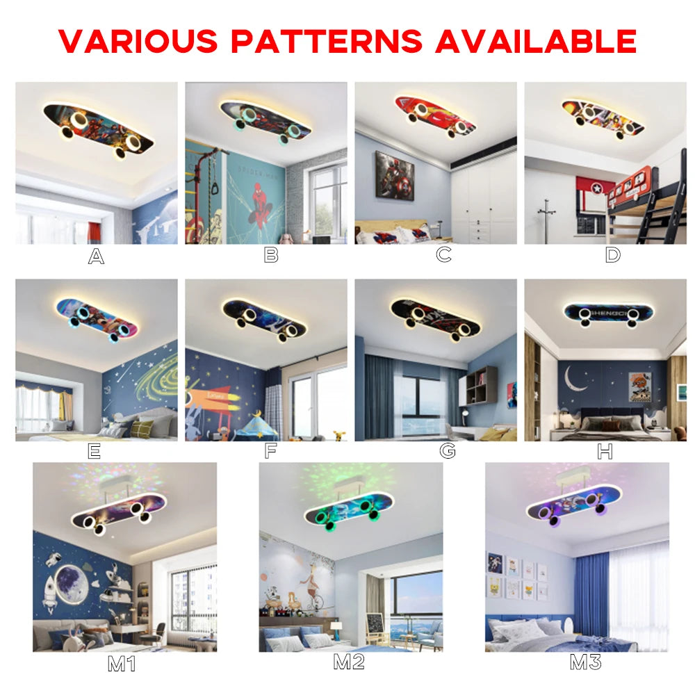 Kids Bedroom Skateboard Ceiling Light