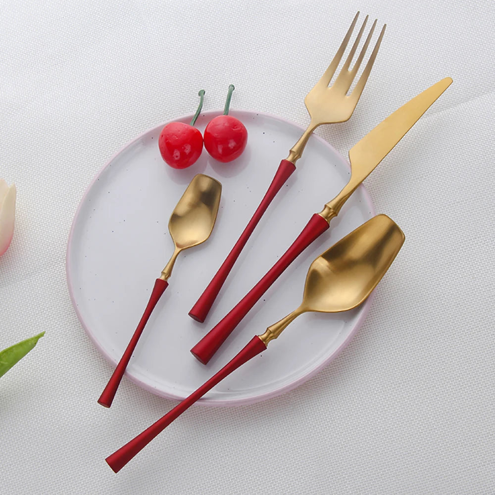 12/16/20 Pieces Knife Fork Spoon Set Gold Cutlery Set Stainless Steel Western Tableware Black Dinnerware Mirror Elegant Flatware
