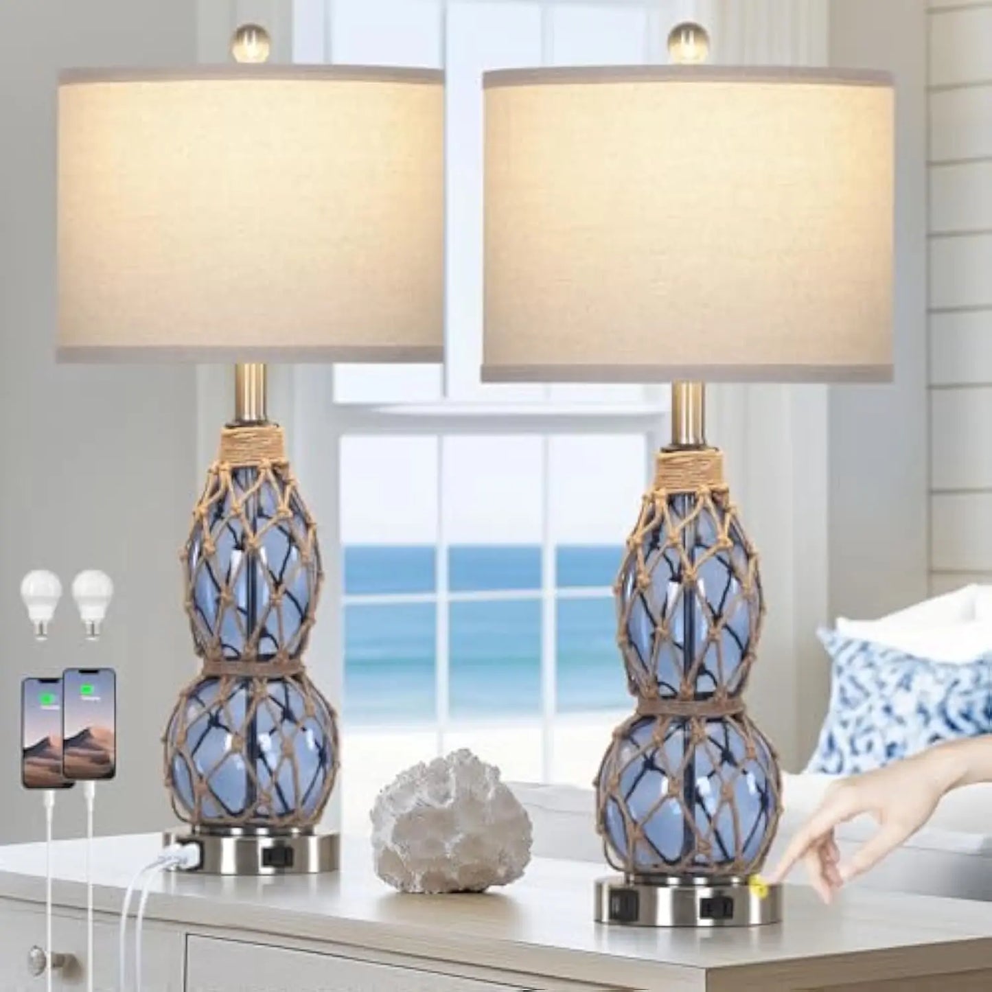 26 Coastal Glass Dimmable Touch Lamps