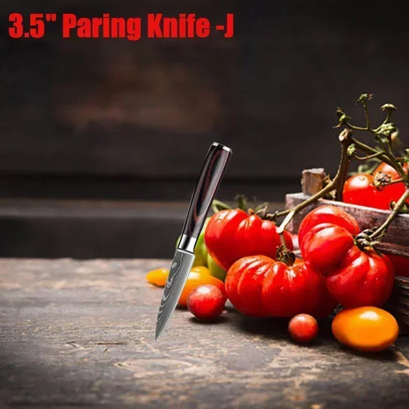 Professional Damascus Kitchen Knives Set.