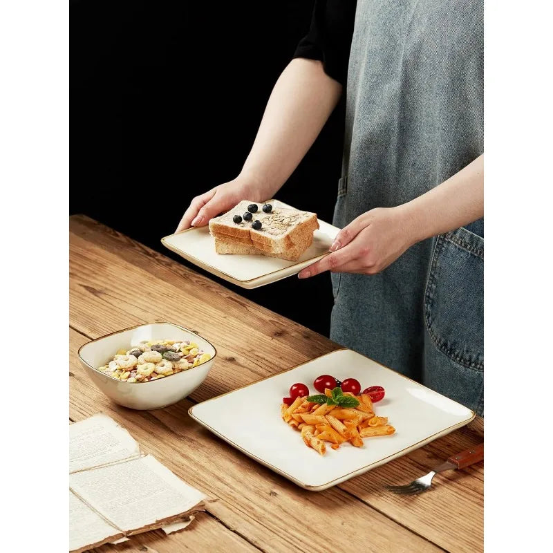 Ocean Square 12-Piece Kitchen Plates and Bowls Sets