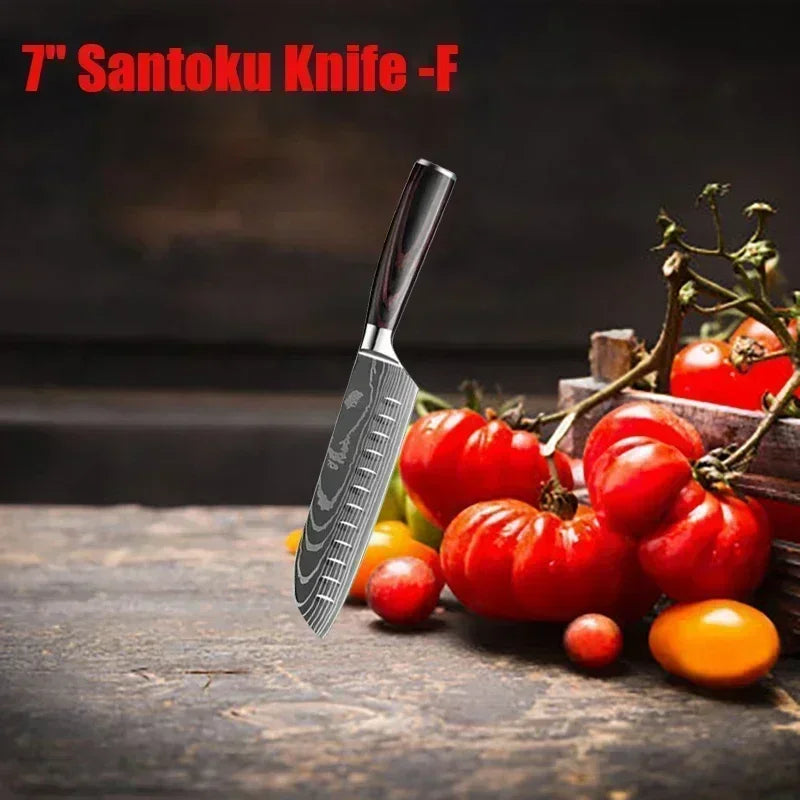 Professional Damascus Kitchen Knives Set.