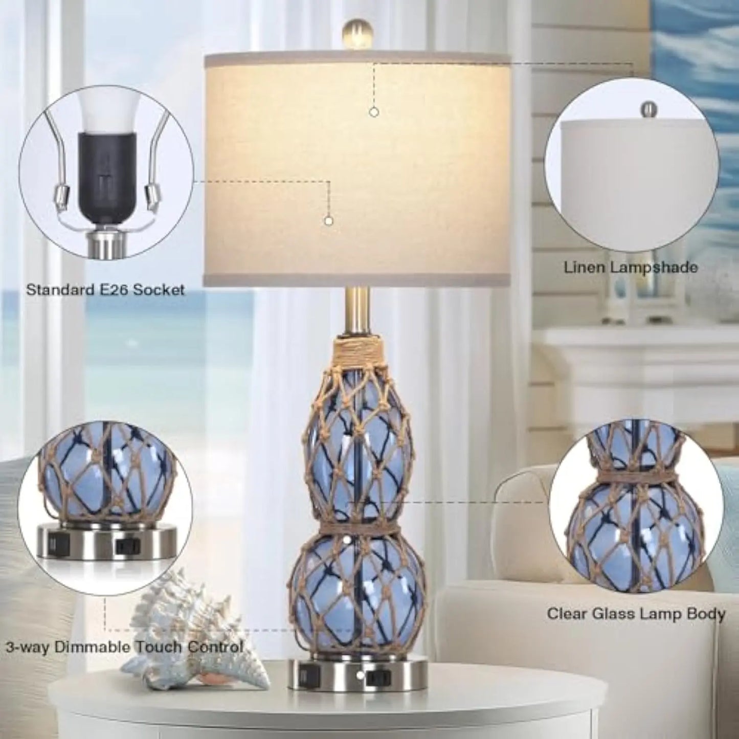 26 Coastal Glass Dimmable Touch Lamps
