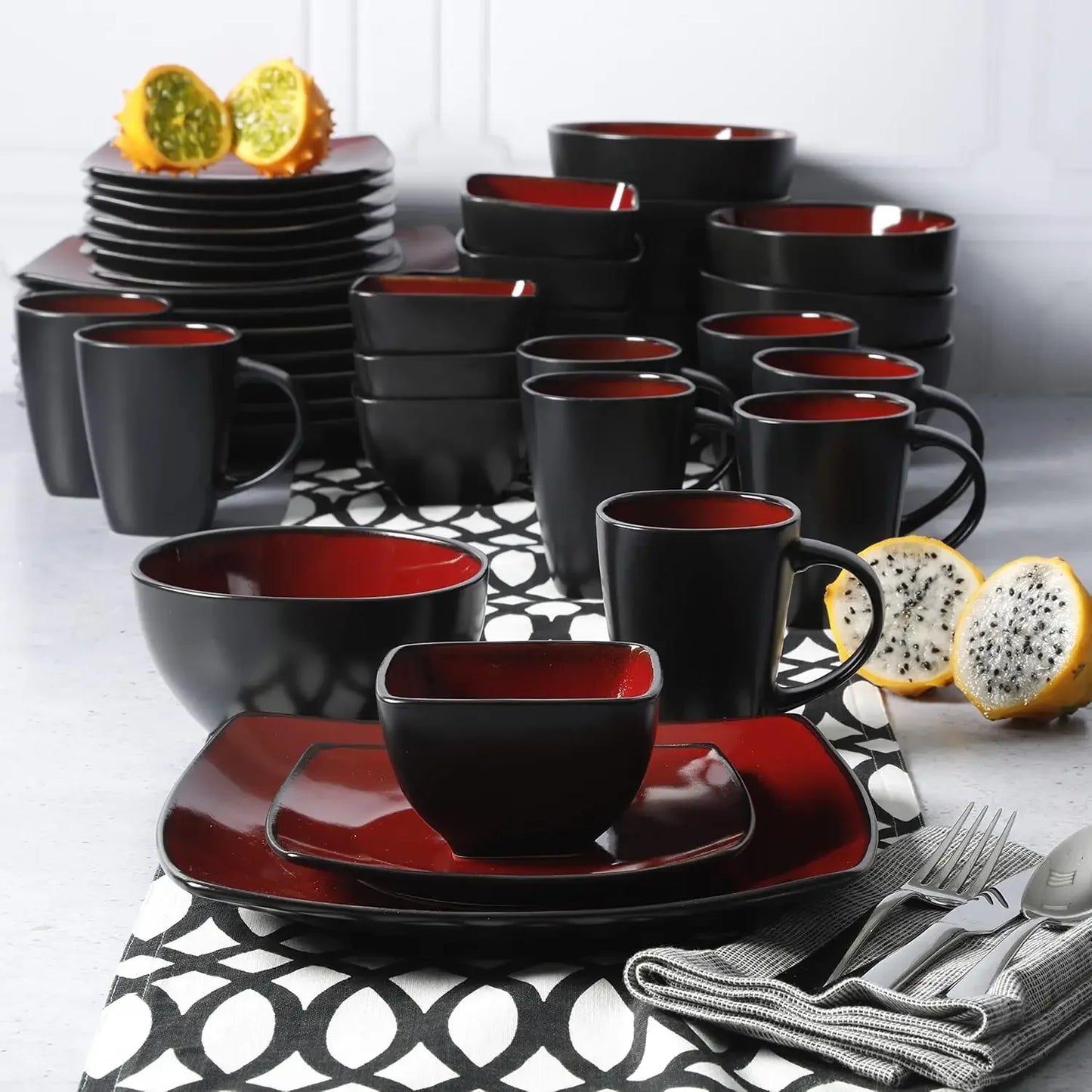 Square Reactive Glaze Stoneware Dinnerware Set