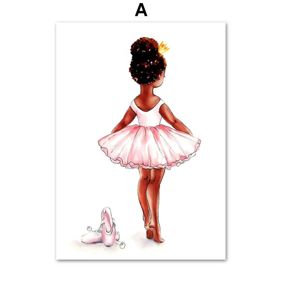 Black Cute Girl Ballet Castle Crown Wall Art Canvas Painting Nordic Posters And Prints Wall Pictures Baby Kids Room Decor