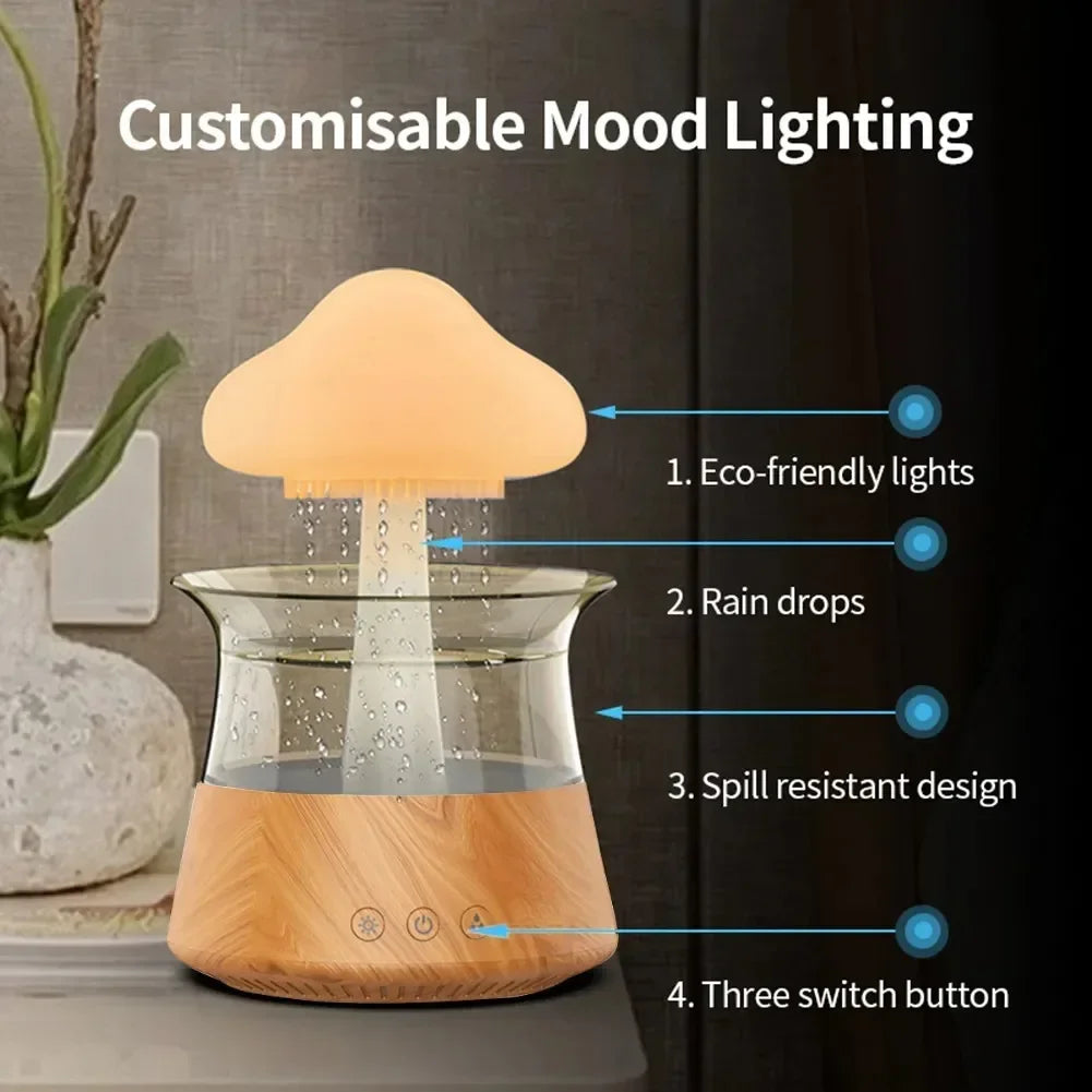 Mushroom Rain Air Humidifier Rain Cloud Design Colorful Night Light