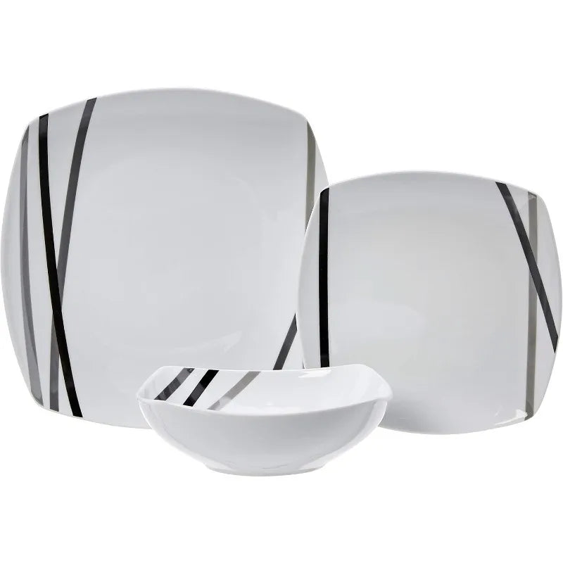 18 Piece Kitchen Dinnerware Set - Square Plates, Bowls