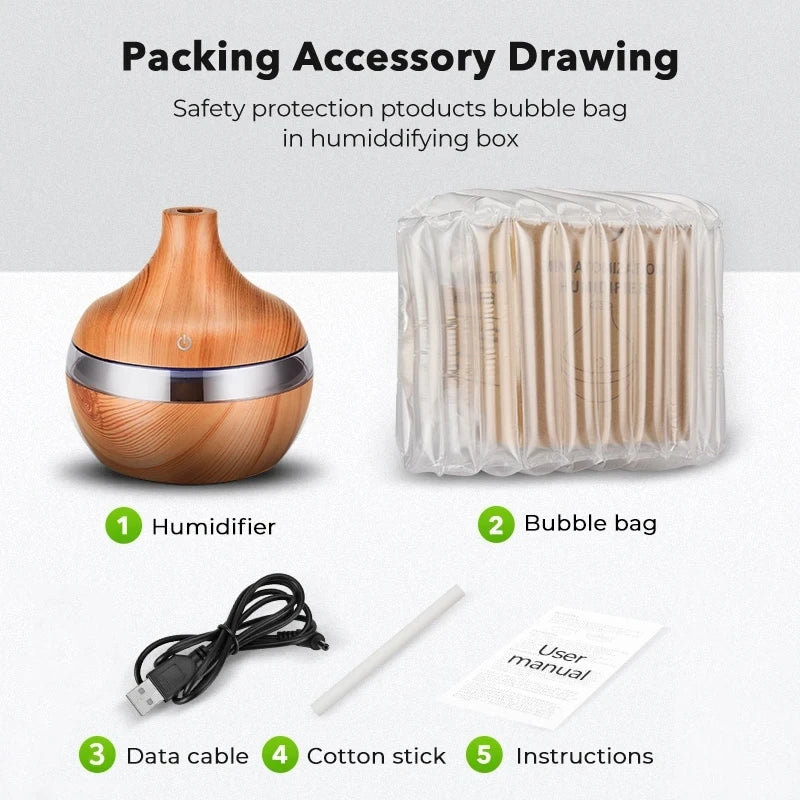 Essential Aroma Oil Diffuser Ultrasonic Wood Grain Humidifier