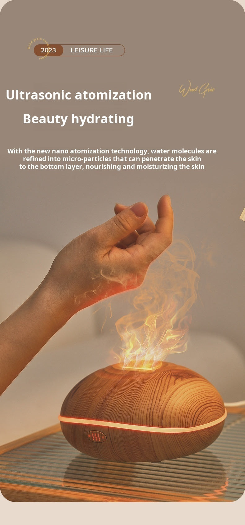 7 colores Fire Flame Wood grain aromatherapy Diffuser