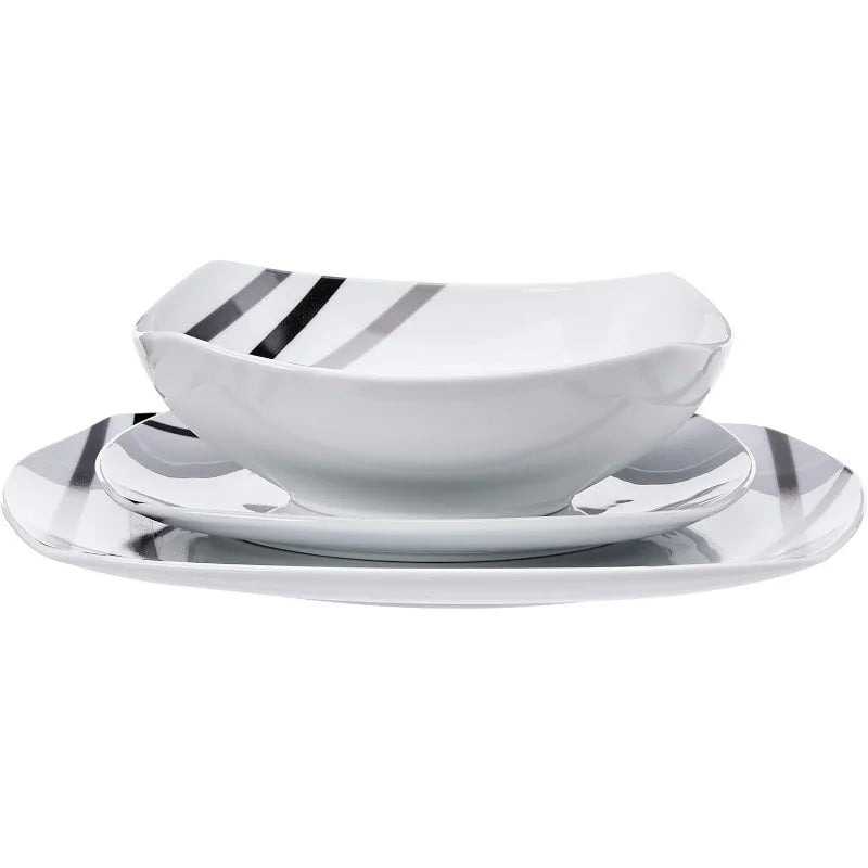 18 Piece Kitchen Dinnerware Set - Square Plates, Bowls