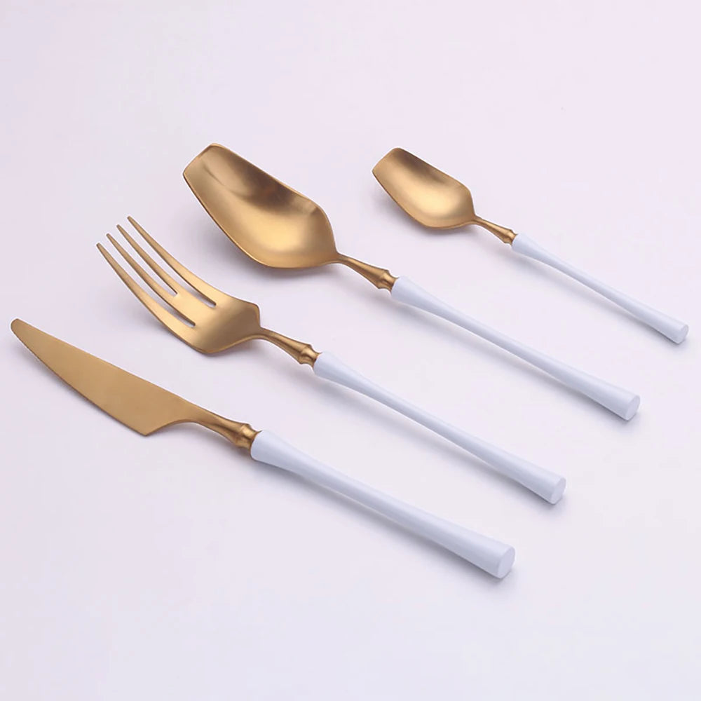 12/16/20 Pieces Knife Fork Spoon Set Gold Cutlery Set Stainless Steel Western Tableware Black Dinnerware Mirror Elegant Flatware