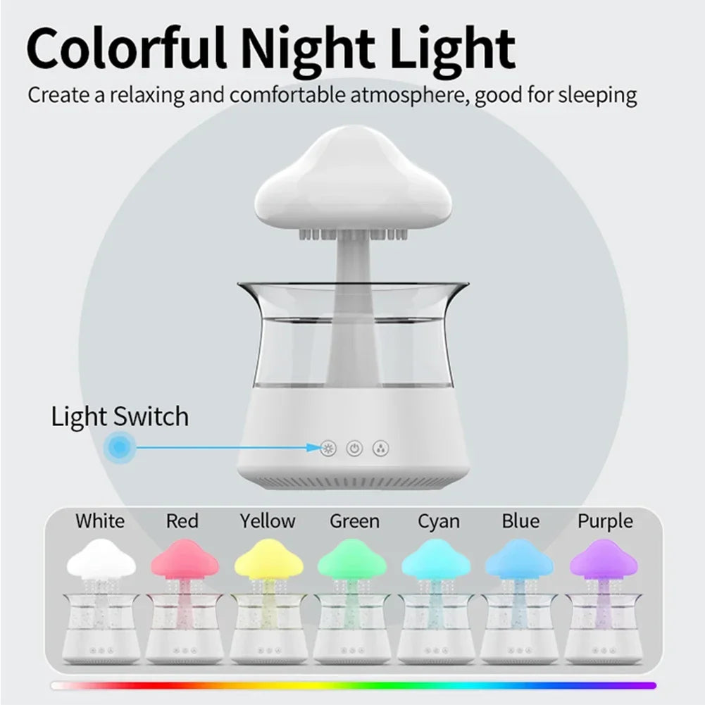 Mushroom Rain Air Humidifier Rain Cloud Design Colorful Night Light