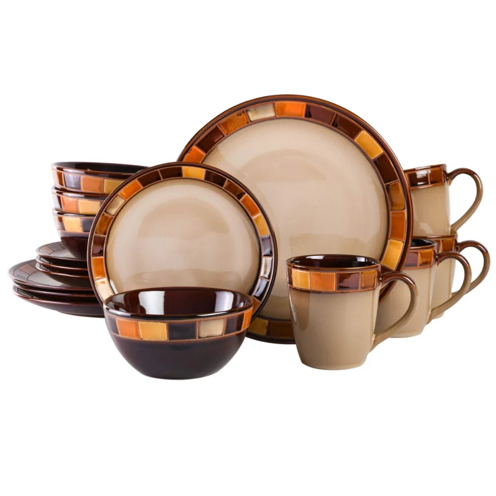 16-piece Beige and Brown Dinnerware