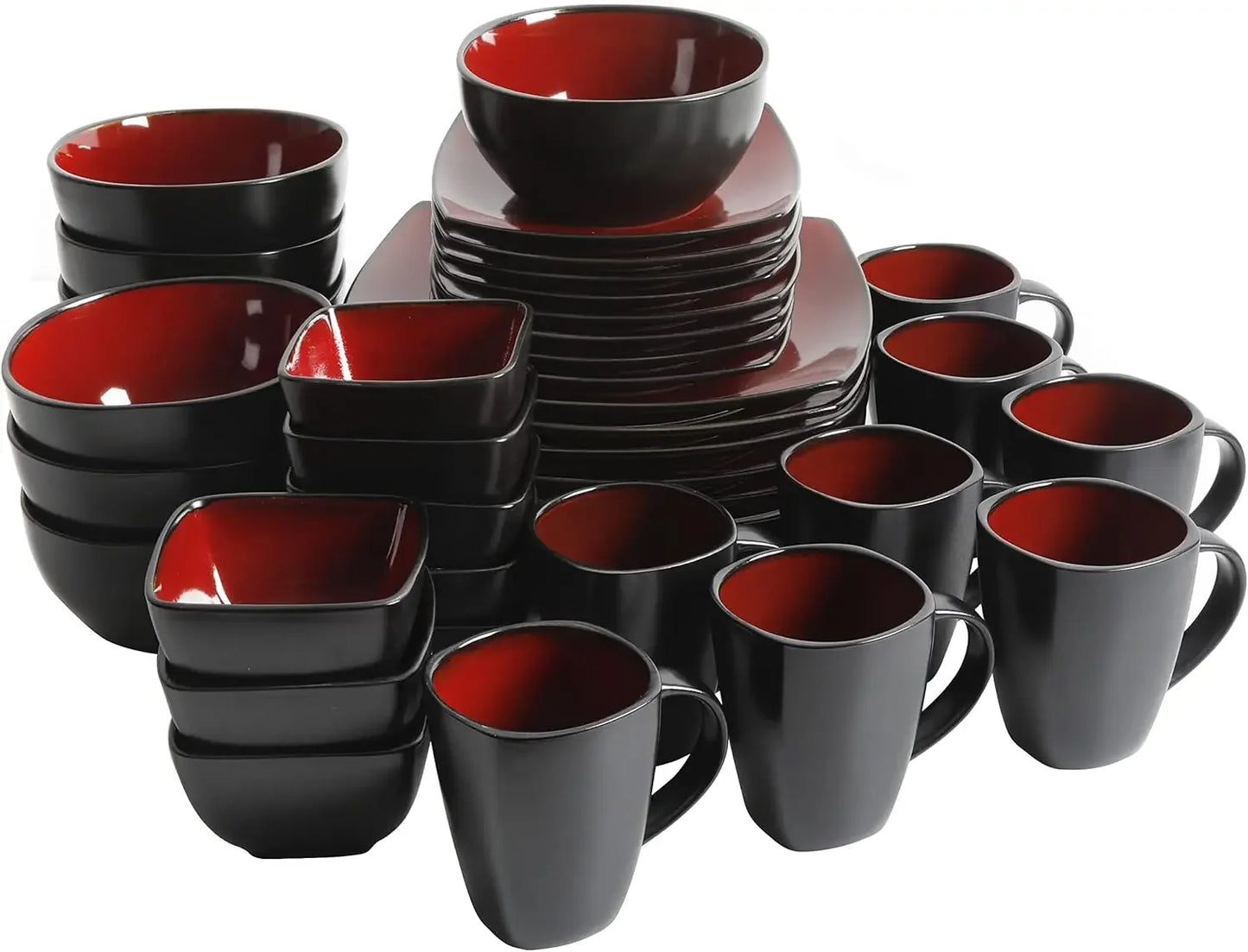 Square Reactive Glaze Stoneware Dinnerware Set