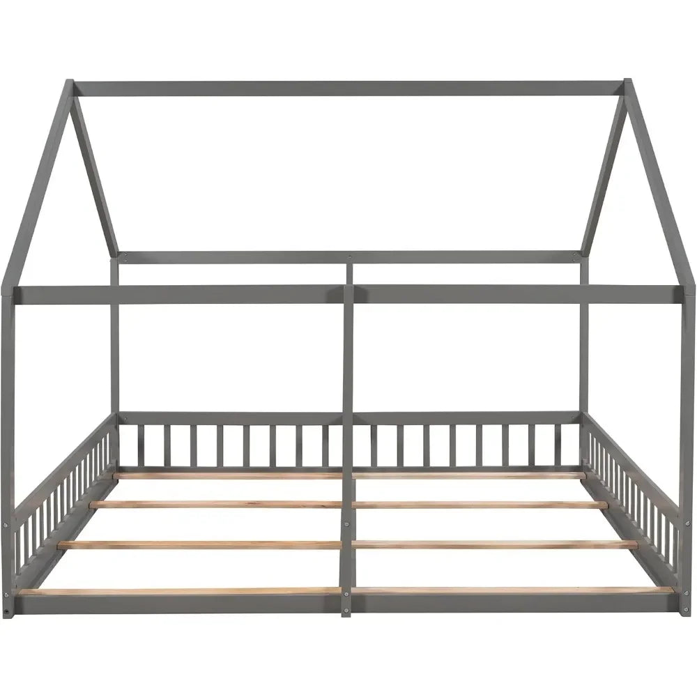 Double Twin Size Shared Bed with Fence Railings,House