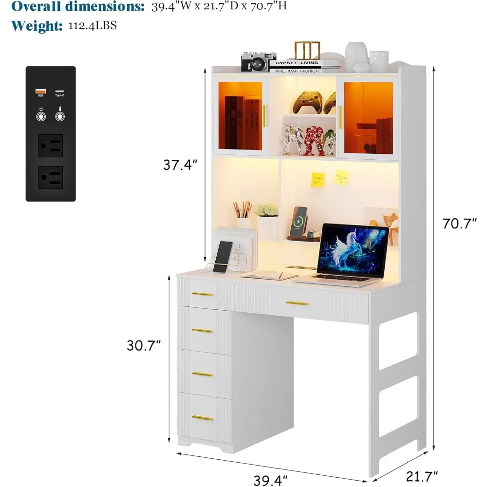 School Desks.LED Study Desk with Hutch and Drawer