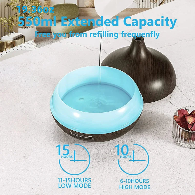 550ml Essential Oil Diffuser with 7 Color LED Lights & Remote Control