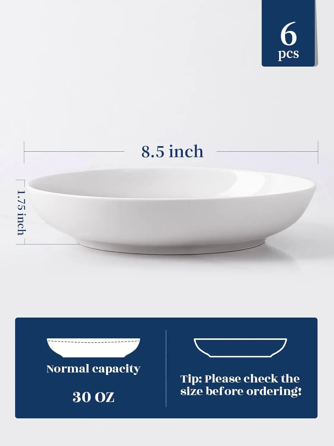 White Porcelain Pasta, Salad, and Soup Bowls
