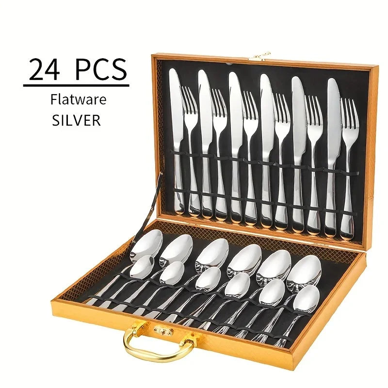24pcs Elegant Stainless Steel Flatware Set