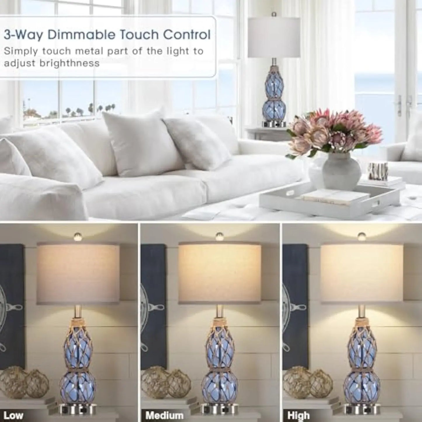 26 Coastal Glass Dimmable Touch Lamps
