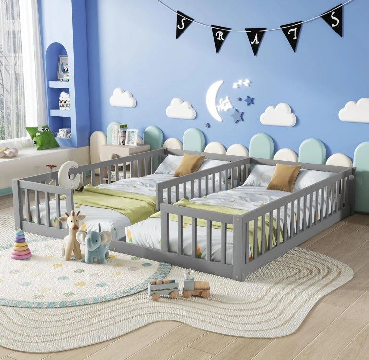 Floor Bed for 2 Kids, Montessori Bed Frame