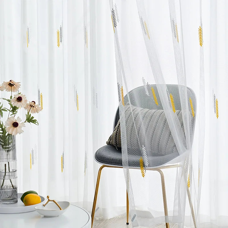 Wheat Ear Embroidered Gauze Curtain Curtains for Living and Dining Room