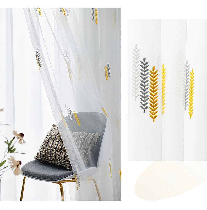 Wheat Ear Embroidered Gauze Curtain Curtains for Living and Dining Room