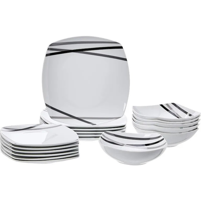 18 Piece Kitchen Dinnerware Set - Square Plates, Bowls