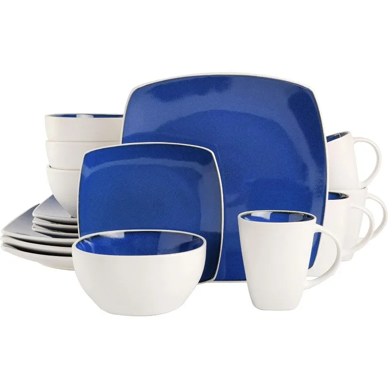 Square Reactive Glaze Stoneware Dinnerware Set, Red/White