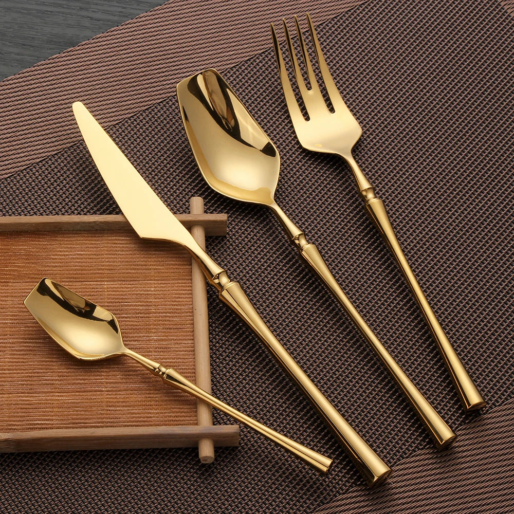 12/16/20 Pieces Knife Fork Spoon Set Gold Cutlery Set Stainless Steel Western Tableware Black Dinnerware Mirror Elegant Flatware