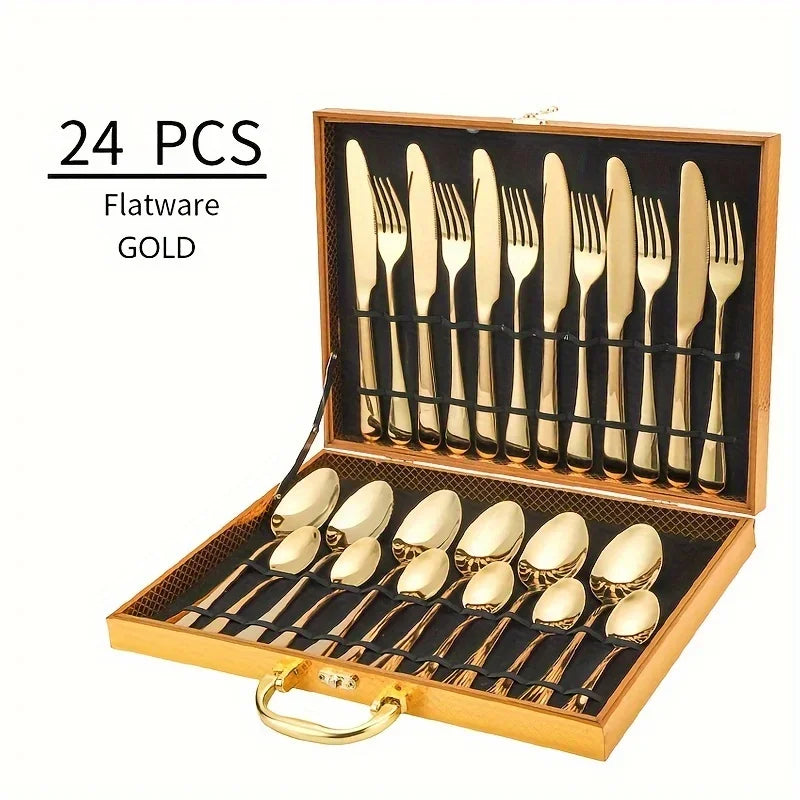 24pcs Elegant Stainless Steel Flatware Set
