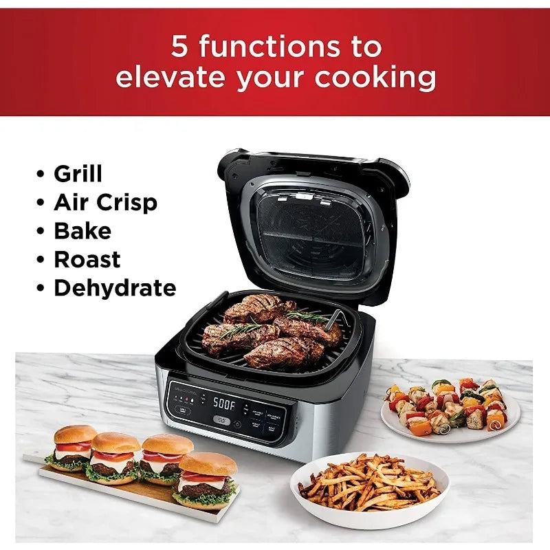 5-in-1 Indoor Electric Grill with Air Fry, Roast, and Bake - Programmable
