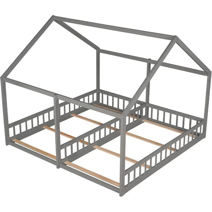 Double Twin Size Shared Bed with Fence Railings,House