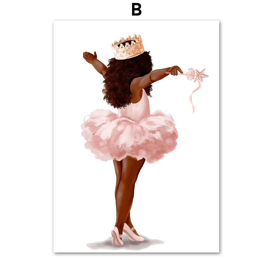 Black Cute Girl Ballet Castle Crown Wall Art Canvas Painting Nordic Posters And Prints Wall Pictures Baby Kids Room Decor