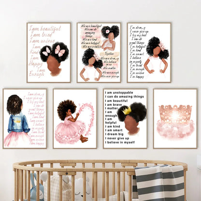 Black Cute Girl Ballet Castle Crown Wall Art Canvas Painting Nordic Posters And Prints Wall Pictures Baby Kids Room Decor