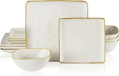 Ocean Square 12-Piece Kitchen Plates and Bowls Sets