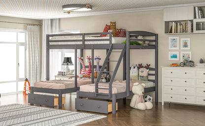 Triple Bunk Bed Frame with Drawers