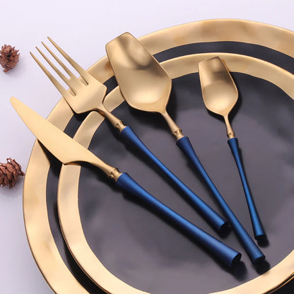 12/16/20 Pieces Knife Fork Spoon Set Gold Cutlery Set Stainless Steel Western Tableware Black Dinnerware Mirror Elegant Flatware