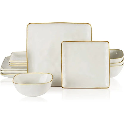Ocean Square 12-Piece Kitchen Plates and Bowls Sets