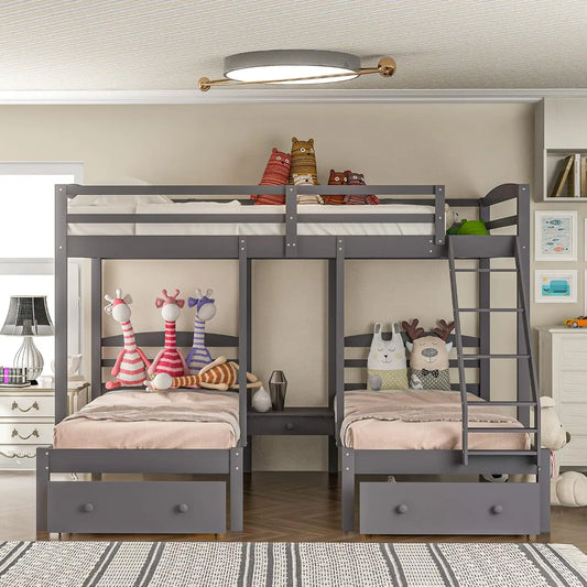 Triple Bunk Bed Frame with Drawers
