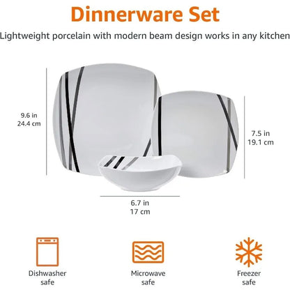 18 Piece Kitchen Dinnerware Set - Square Plates, Bowls