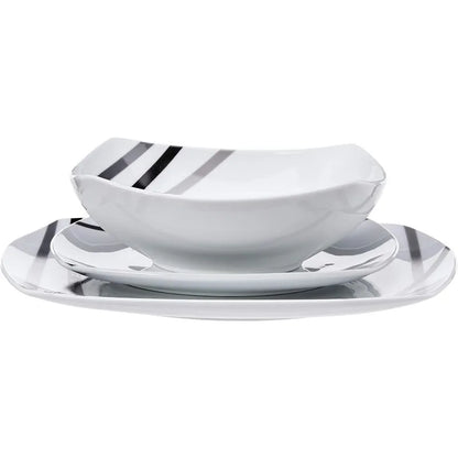 18 Piece Kitchen Dinnerware Set - Square Plates, Bowls