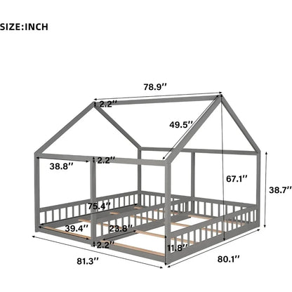 Double Twin Size Shared Bed with Fence Railings,House