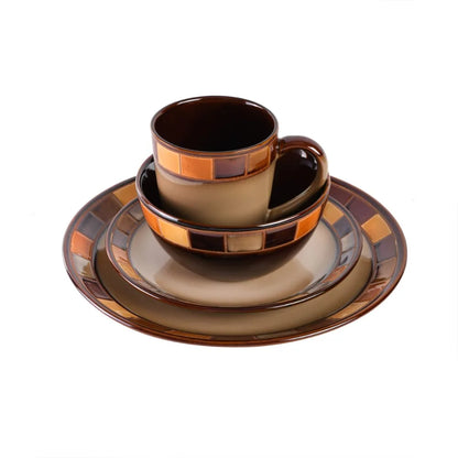 16-piece Beige and Brown Dinnerware